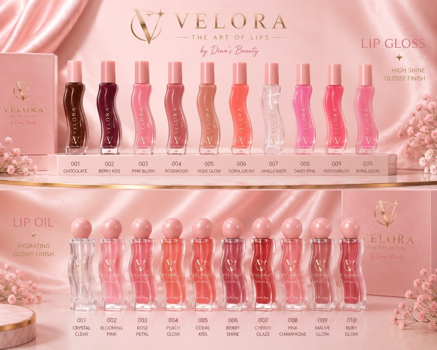 The Velora collection, Lip Gloss and Lip Oil
